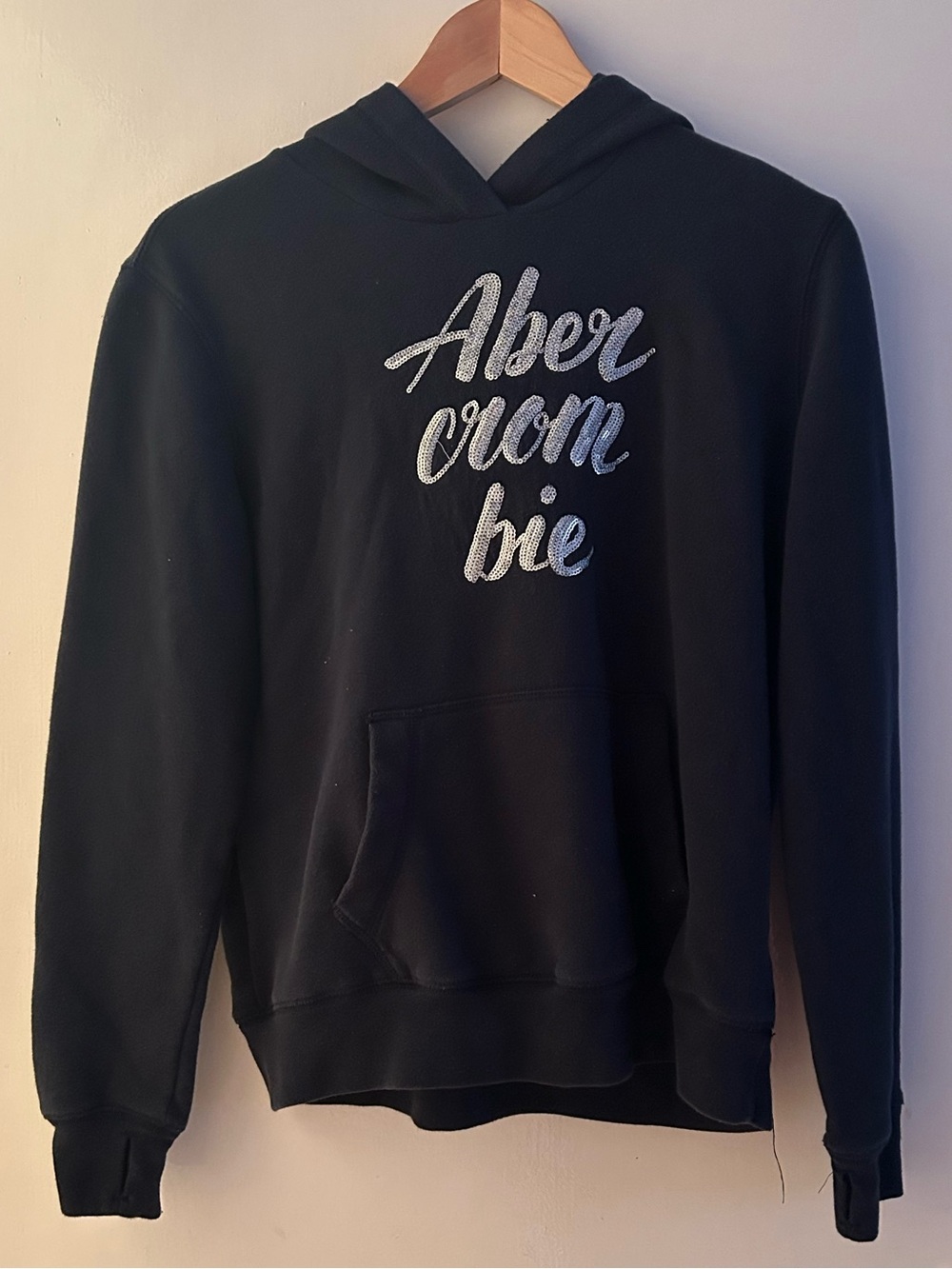 abercrombie kids Black Hoodie with Silver Script Logo
